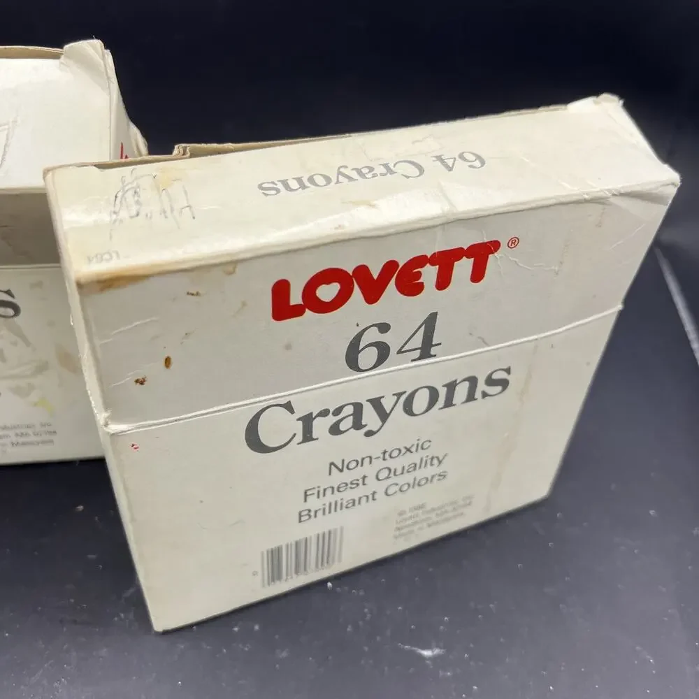 2 Boxes 1986 Lovette 64 Count Crayons In Original Box Opened/USED Non Toxic VTG